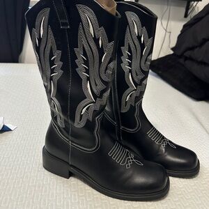 ASOS Black Western Cowboy Boots with Silver Embroidery